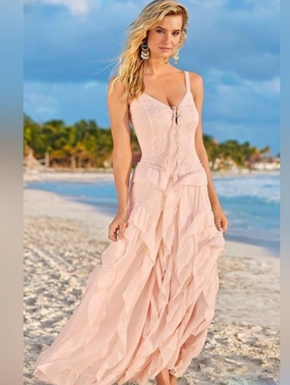 VENUS Blush Pink Ruffled Maxi Dress